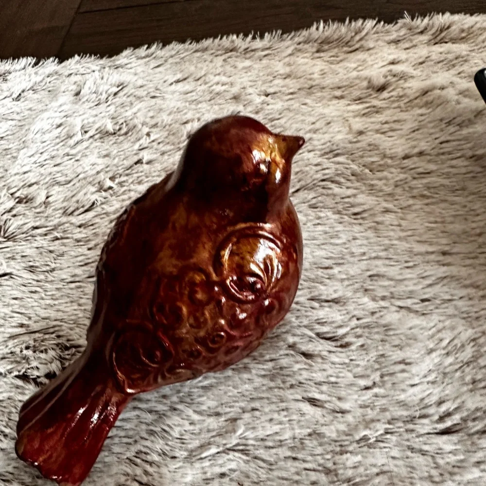 Hand crafted upcycled Red gold Ceramic rustic farmhouse Bird Figurine